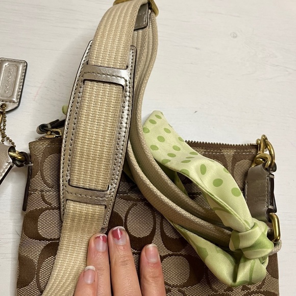 Coach Canvas Crossbody With Scarf & Silver Leather Detail - Picture 5 of 16